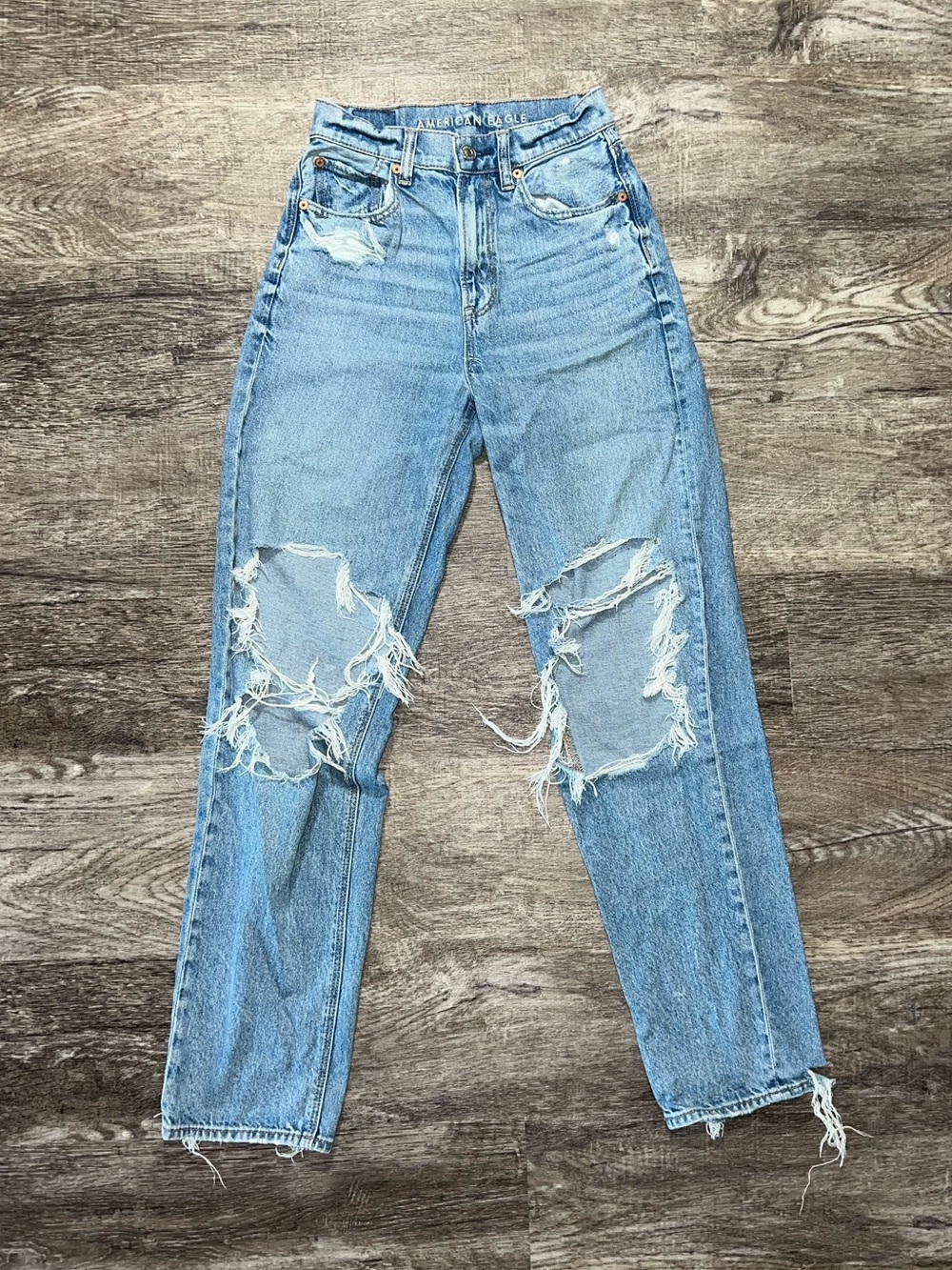 American Eagle Distressed Highest Rise Baggy Straight Leg Jeans Women’s Size 00